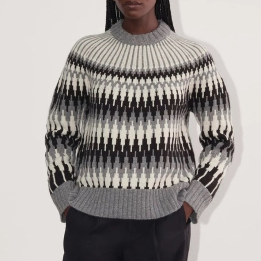 Everlane Fair Isle Gray Patterned Sweater Sz S